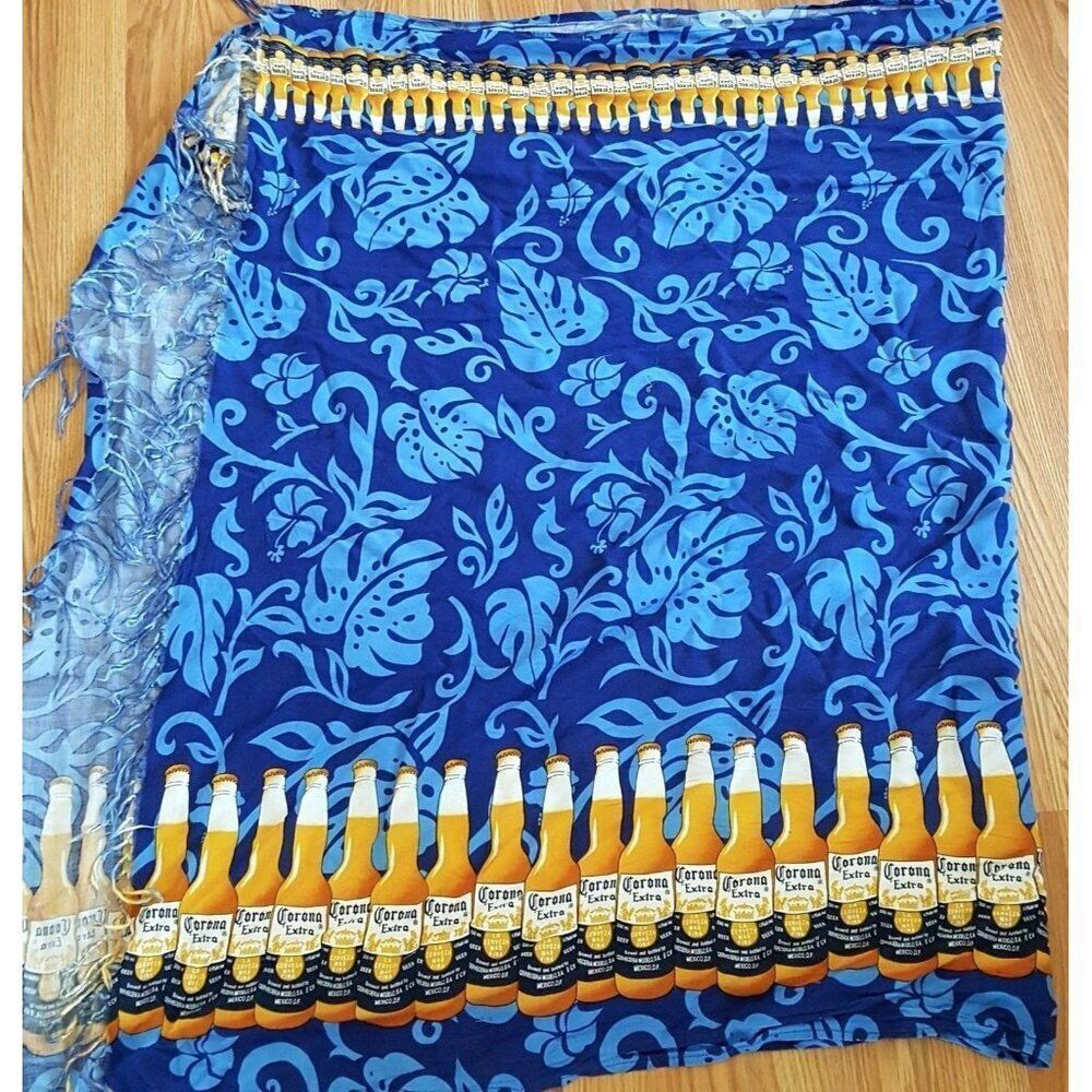 Corona Extra Beer Bottle Wrap Skirt Fringed Bathing Swim Suit Cover Up Sarong
